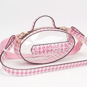 Pink White Clear Houndstooth Transparent Bag Football Purse Crossbody Womens